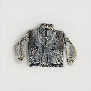 VTG Ruth Douglas Denim Jacket Sherpa Women Large Acid Wash Pockets Cropped 80's